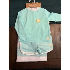 Lila & Jack Kids Mint Green Rash Guard Swimsuit and Towel 3PC Set SPF 50 2T